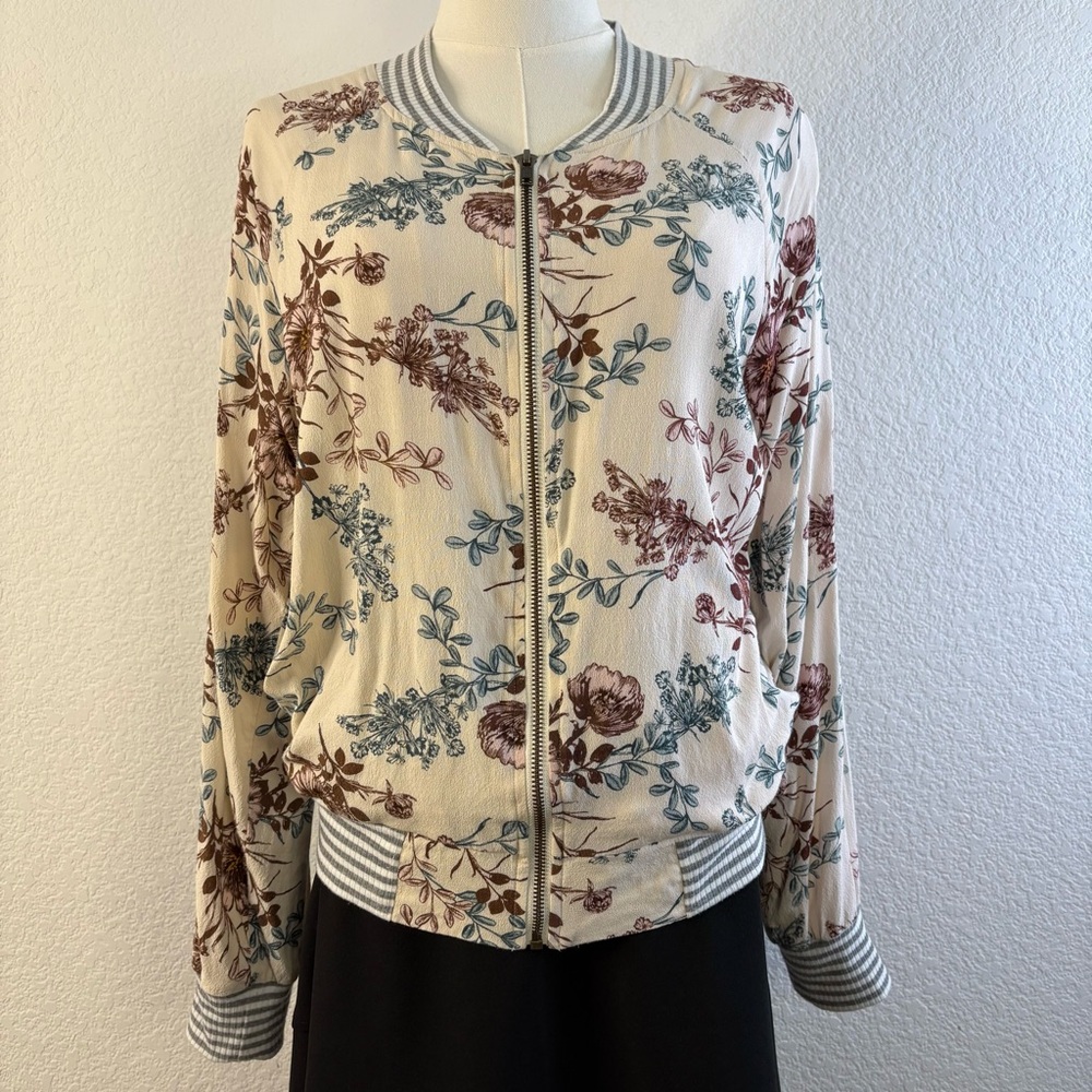 🌟Saltwater Luxe Jacket Womens Small Ivory Red Full Zip Bomber Casual